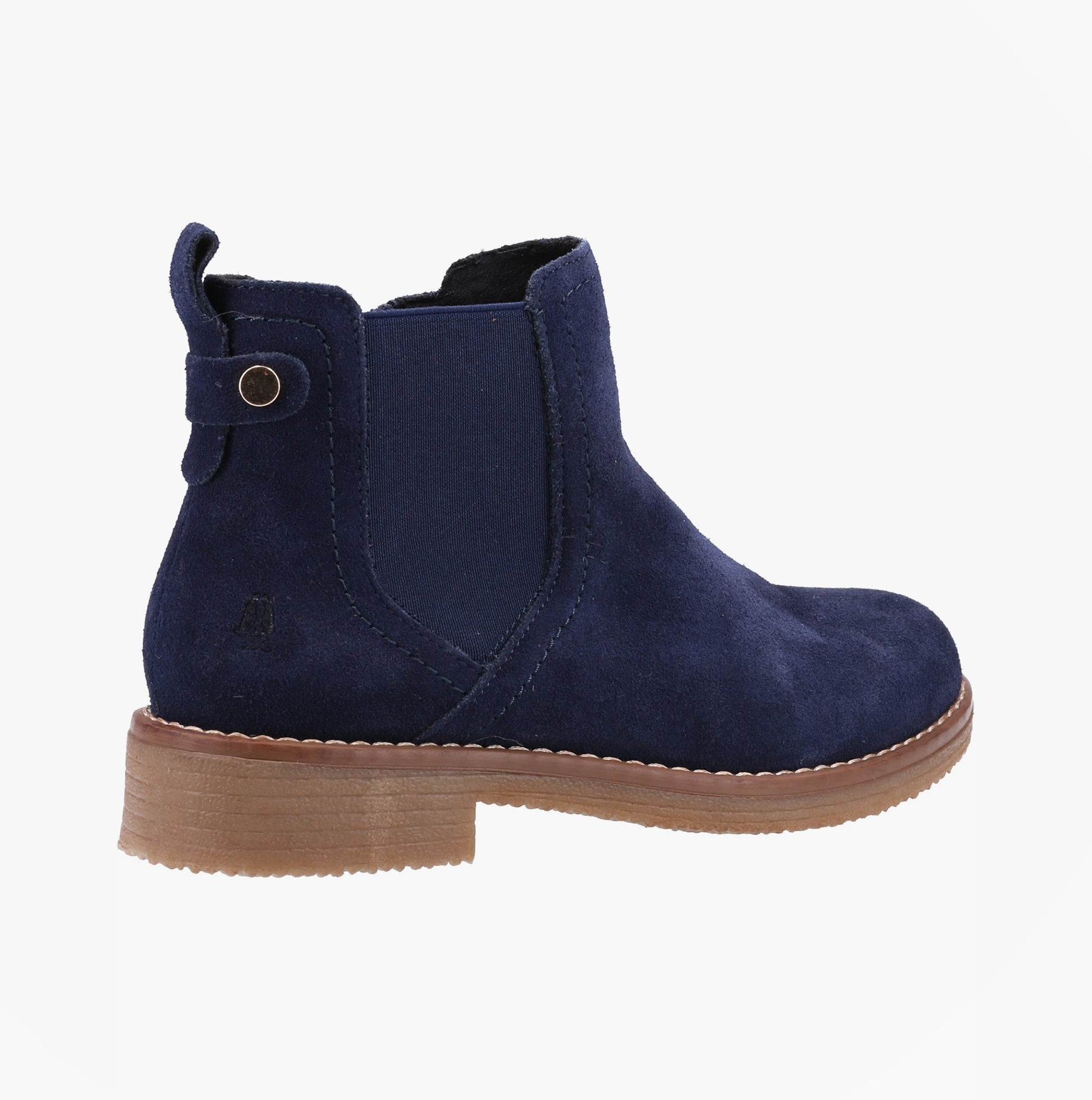 Hush Puppies MADDY WIDE Womens Chelsea Boots Navy side view showing suede upper and ankle height design.
