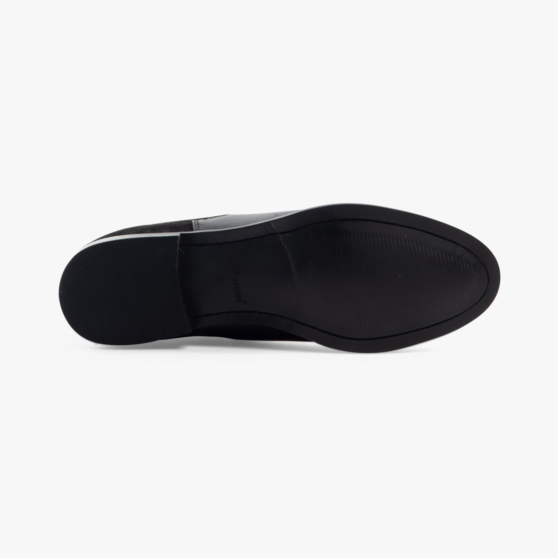 Hush Puppies COLETTE Womens Boots Black bottom view showing rubber sole detail and comfort features.