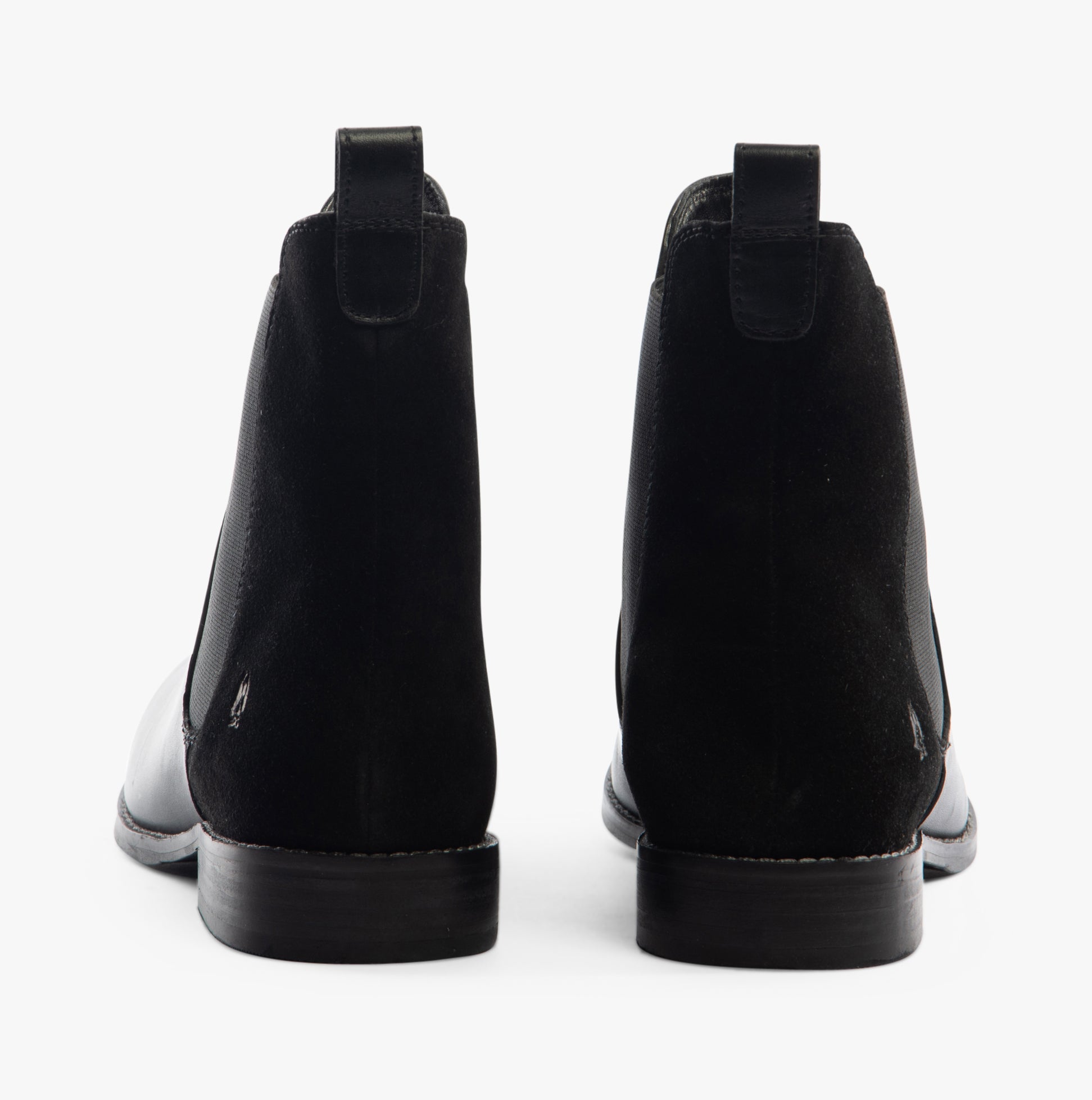 Hush Puppies COLETTE Womens Boots Black back view showing leather and textile materials with block heel.