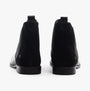 Hush Puppies COLETTE Womens Boots Black rear view, showcasing the sleek black leather and ankle-height design.