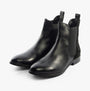 Hush Puppies COLETTE Womens Boots Black side view showcasing sleek leather upper and classic Chelsea boot style.