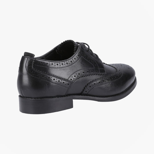 Hush Puppies NATALIA Womens Brogue Shoes Black side view showing leather upper and brogue detailing.