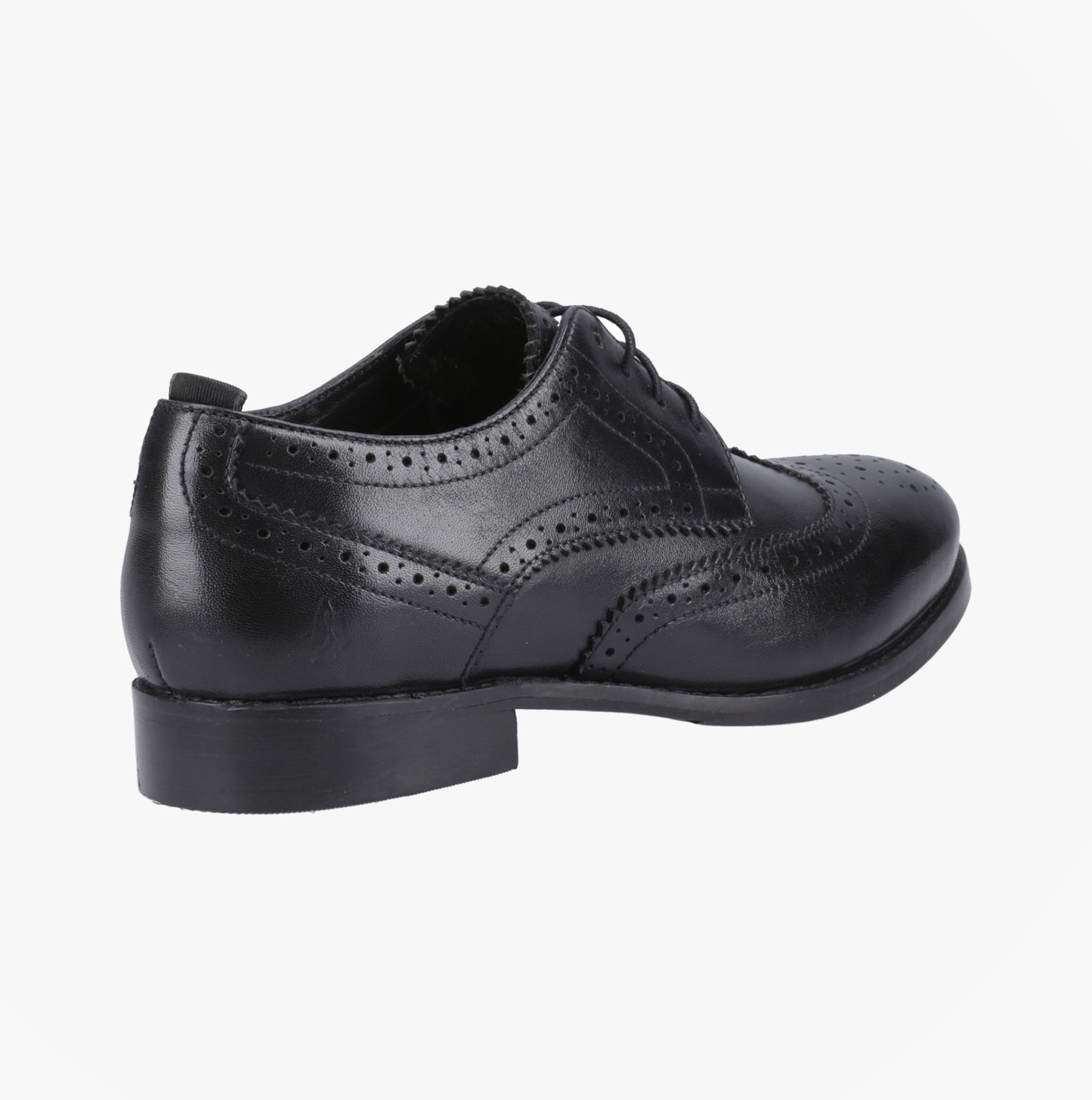 Hush Puppies NATALIA Womens Brogue Shoes Black side view showing leather upper and brogue detailing.