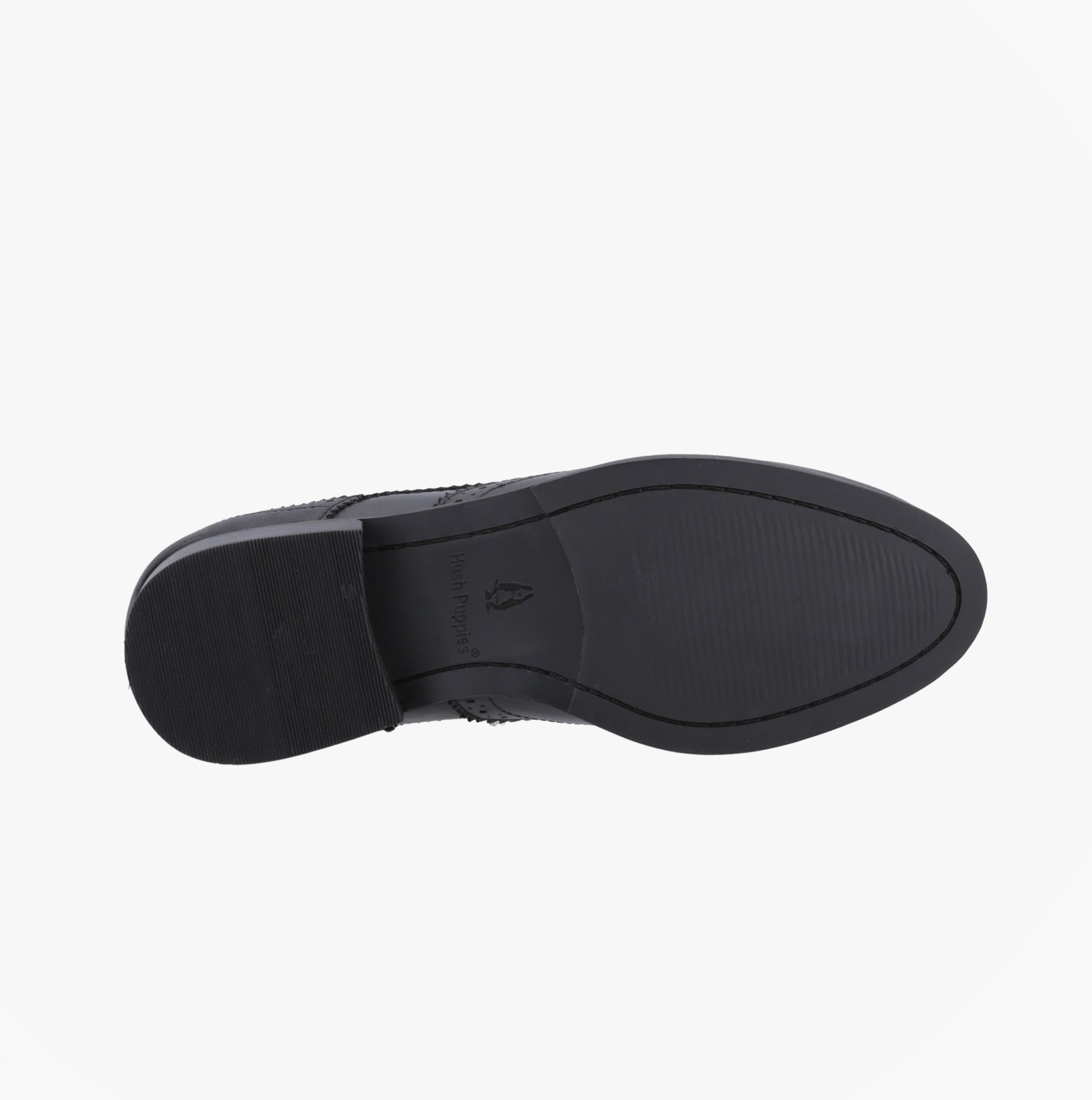 Hush Puppies NATALIA Womens Brogue Shoes Black bottom view with flexible outsole and low heel