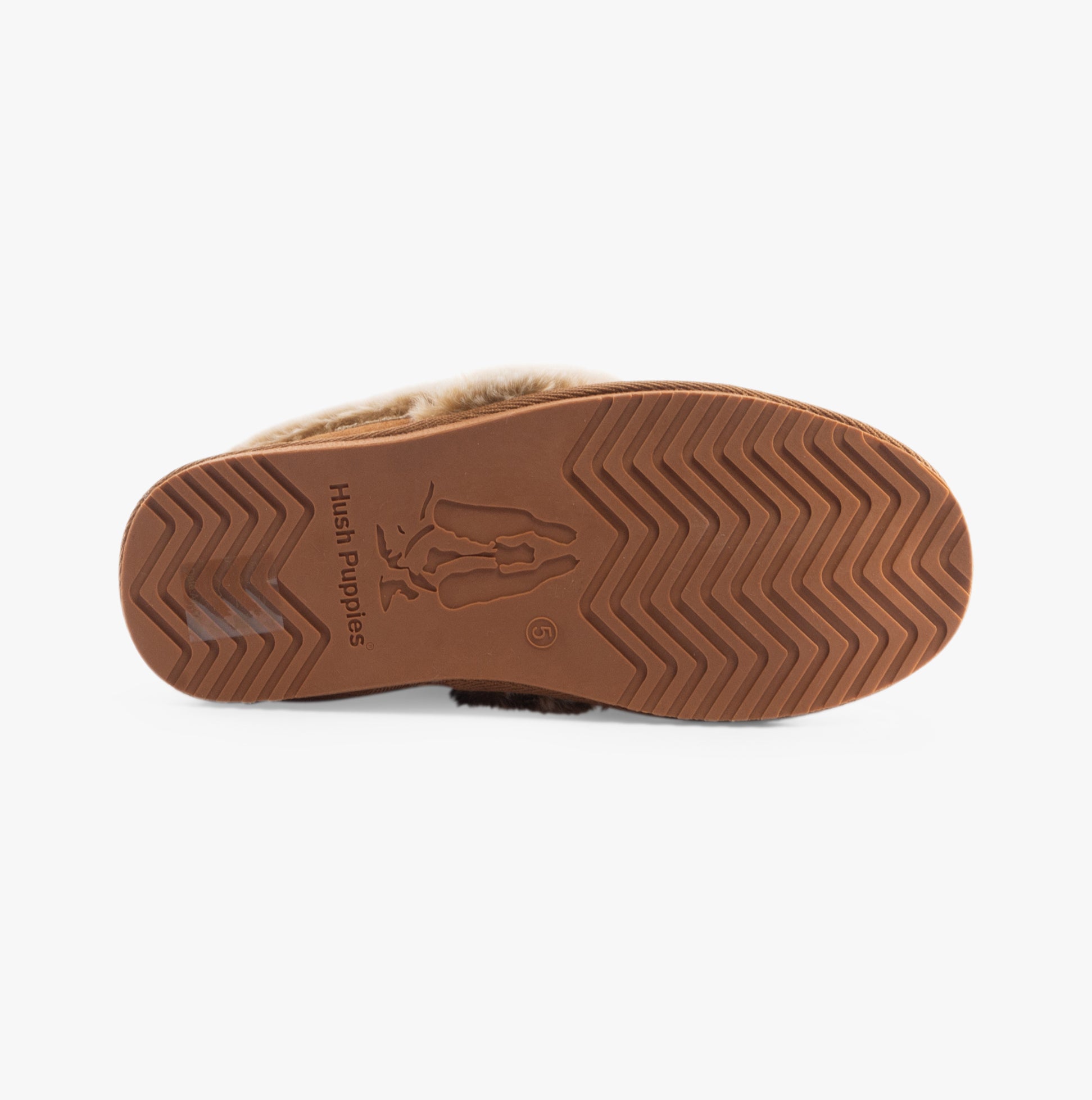 Hush Puppies ARIEL Womens Slippers Tan bottom view showcasing TPR sole craftsmanship and traction design.