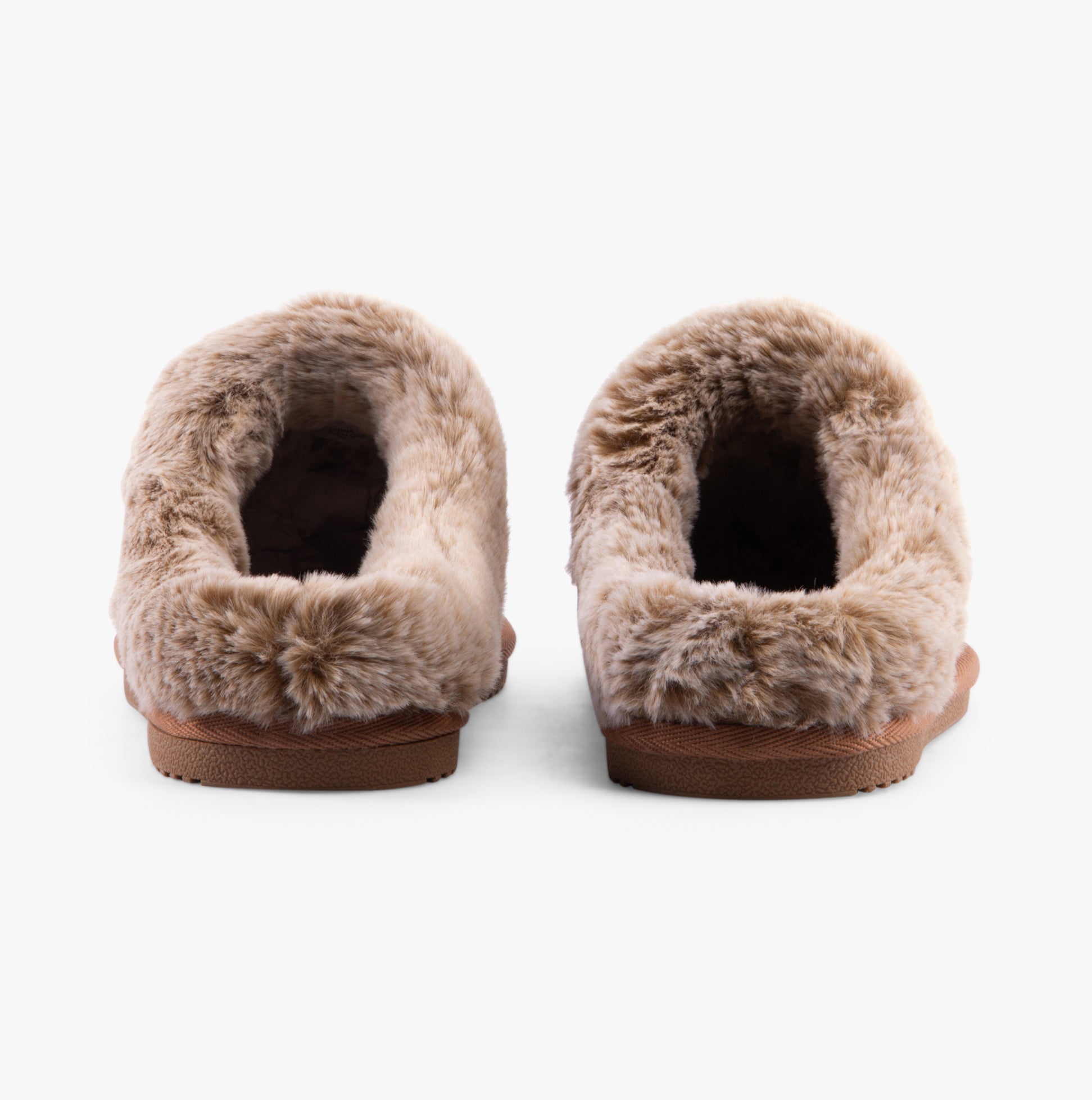 Hush Puppies AMARA Womens Slippers Tan rear view showing soft faux fur lining and suede material.