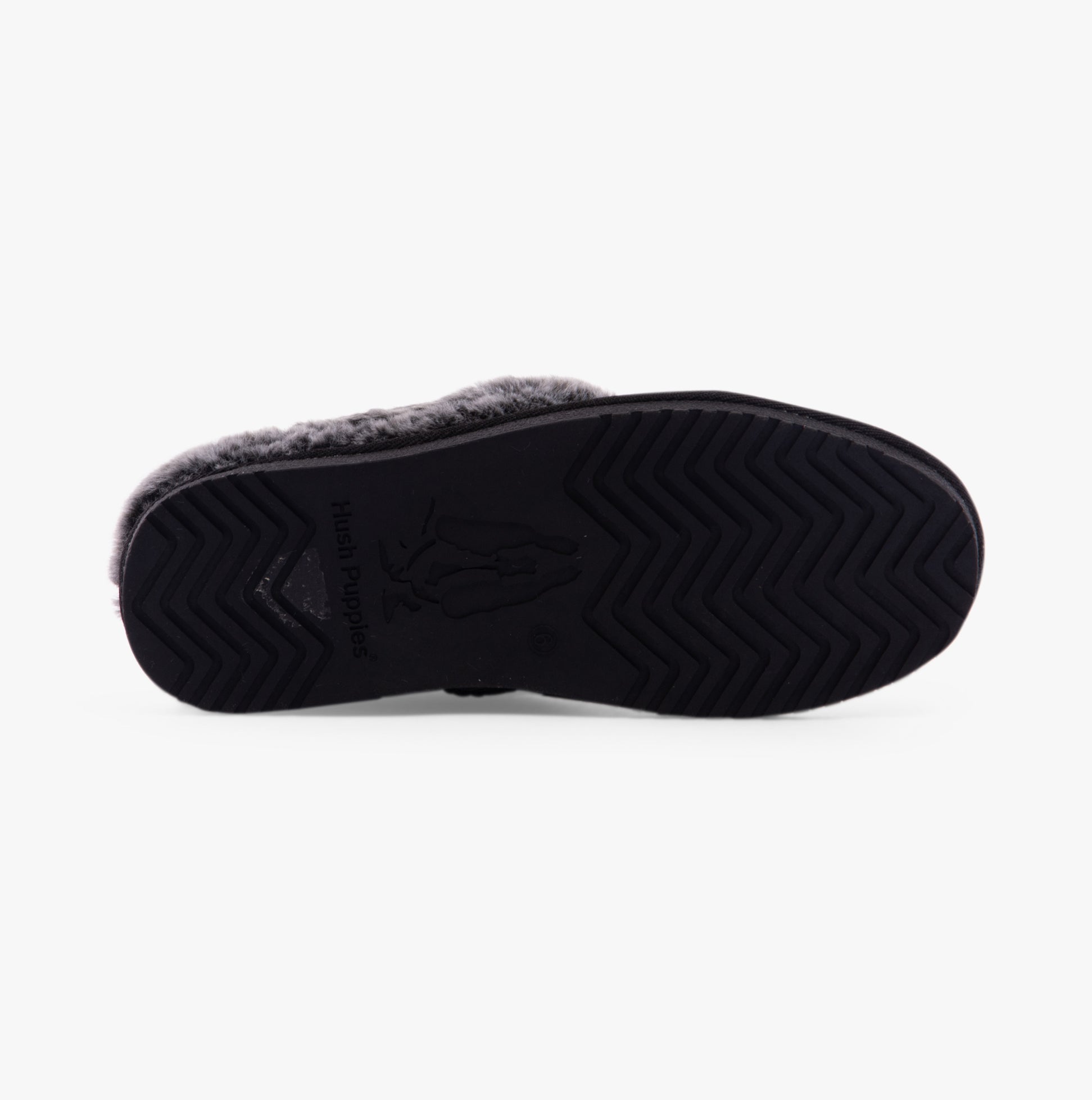 Hush Puppies AMARA Womens Slippers Black bottom view showing the cushioned sole and textured pattern for grip.
