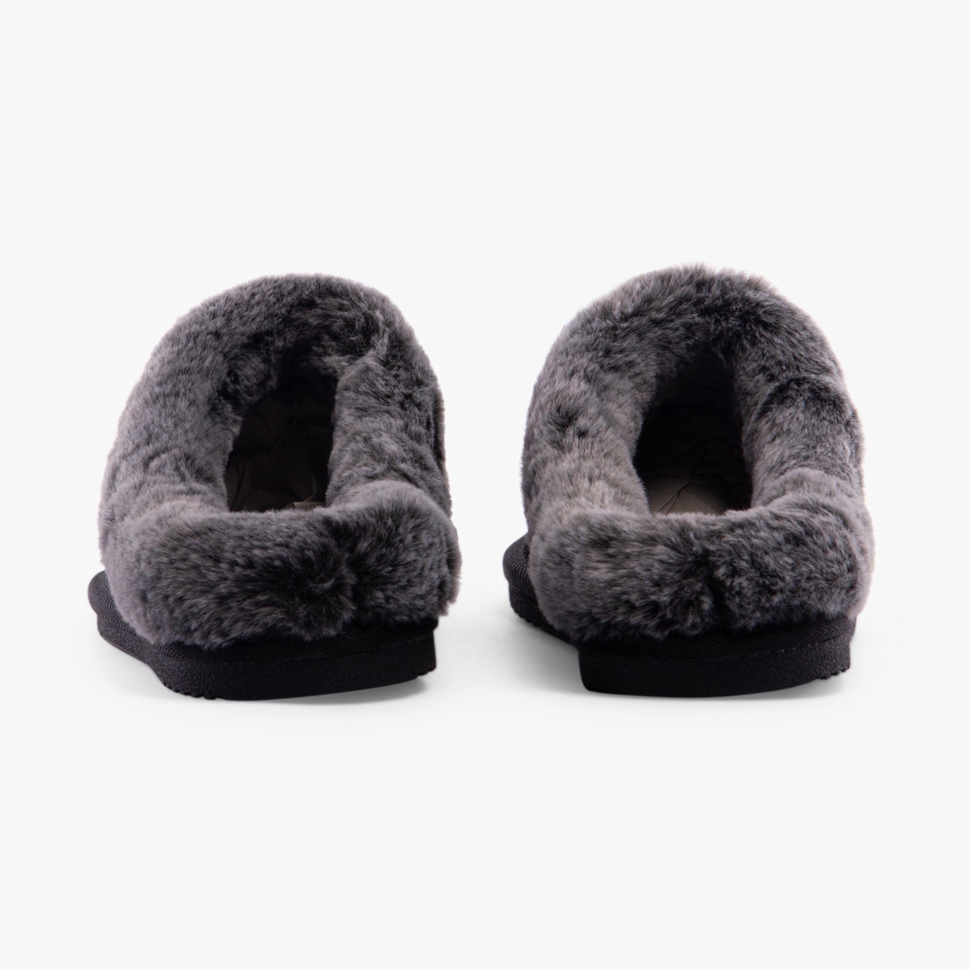 Hush Puppies AMARA Womens Slippers Black rear view showing soft faux fur lining and slip-on design.
