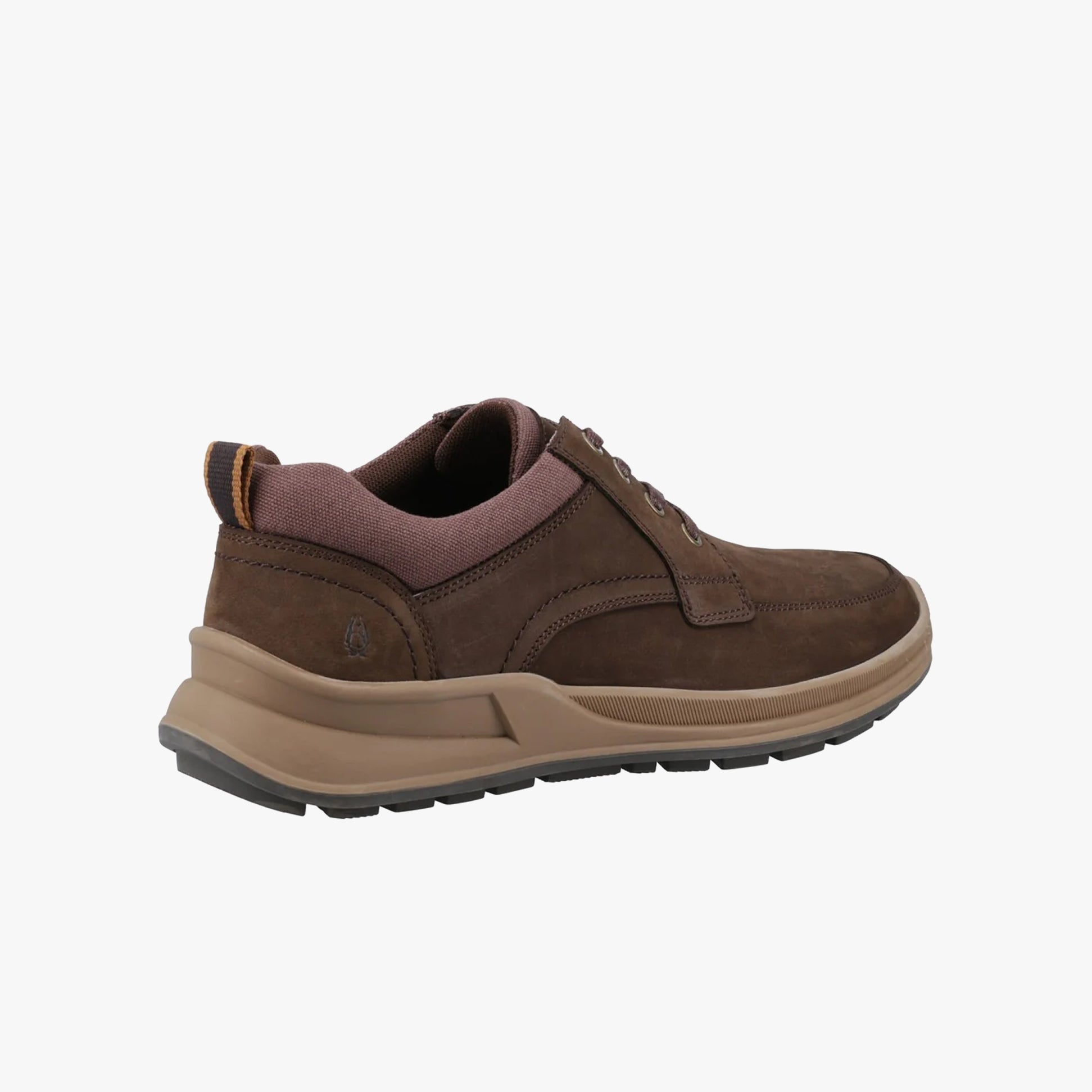 Hush Puppies ADAM Mens Shoes Brown side view showing casual lace-up style with nubuck upper and rubber sole.