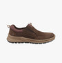 Hush Puppies ARTHUR Mens Shoes Brown side view, casual nubuck slip-on shoes with rubber sole and memory foam.