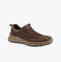 Hush Puppies ARTHUR Mens Shoes Brown side view showcasing casual nubuck upper and rubber sole.