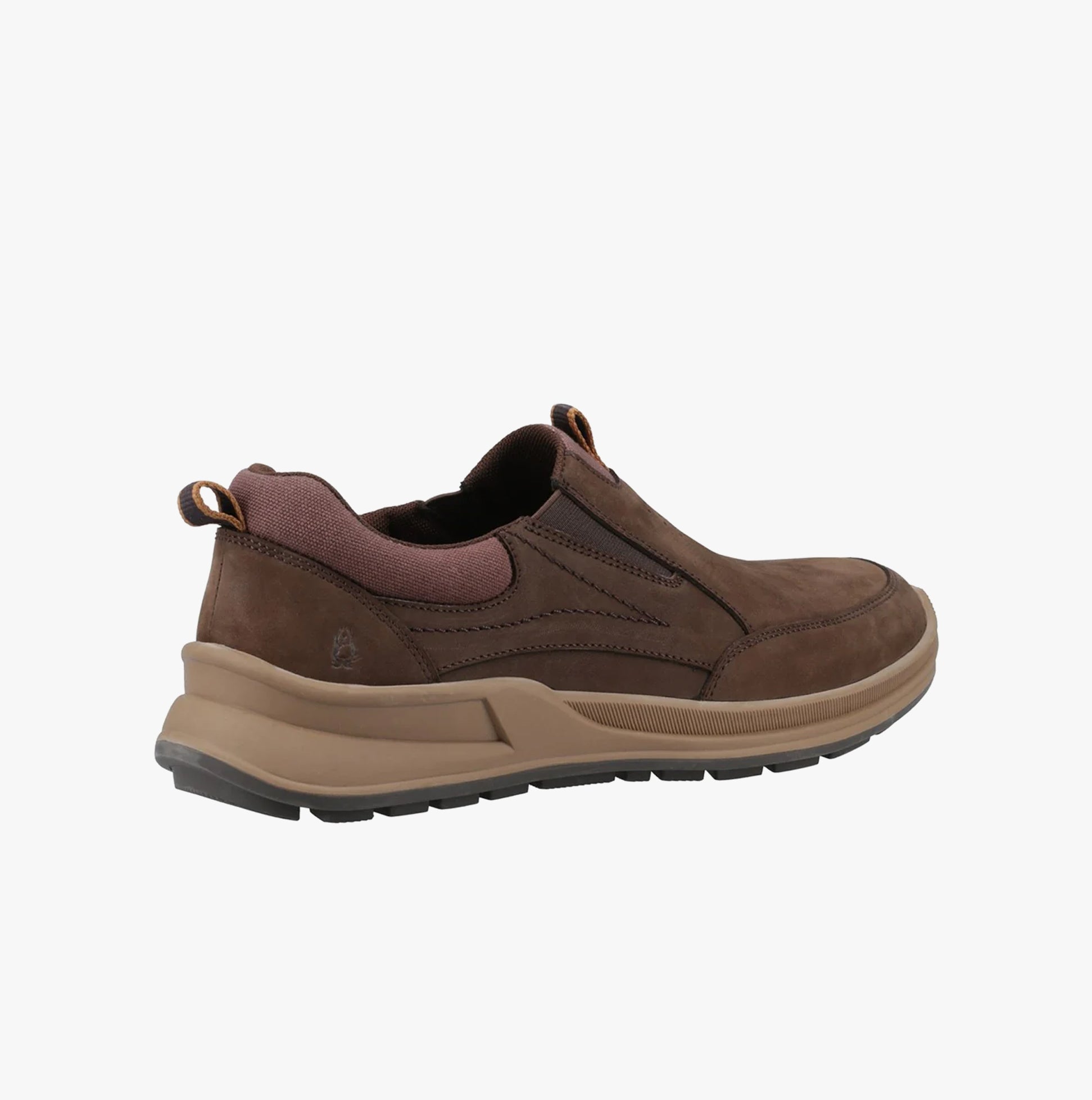 Hush Puppies ARTHUR Mens Shoes Brown side view showing casual style with nubuck upper and slip-on closure.