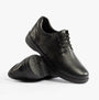 Hush Puppies MARCO Mens Shoes Black side view showcasing leather upper and lace-up closure.