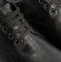 Hush Puppies MARCO Mens Shoes Black detail view featuring lace-up black leather upper and textured finish.