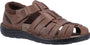 Hush Puppies ALBERT Mens Sandals Tan side view showing leather upper, pull-on design, and lightweight sole.