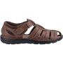 Hush Puppies ALBERT Mens Sandals Tan side view with leather upper and pull-on closure, showcasing comfort and lightweight construction.