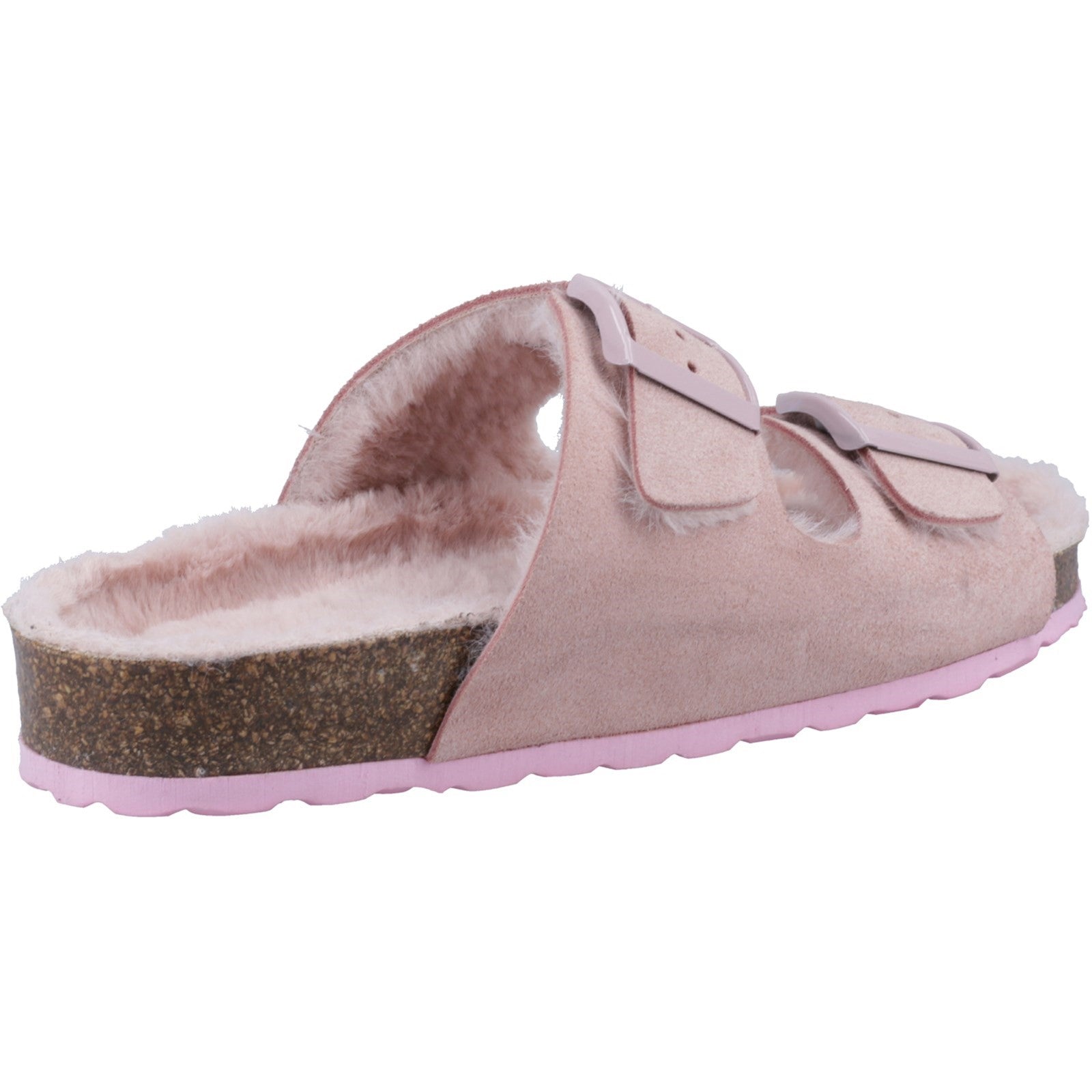 Hush Puppies JESSIE Ladies Slippers Light Pink side view showing faux fur lining and slip-on design