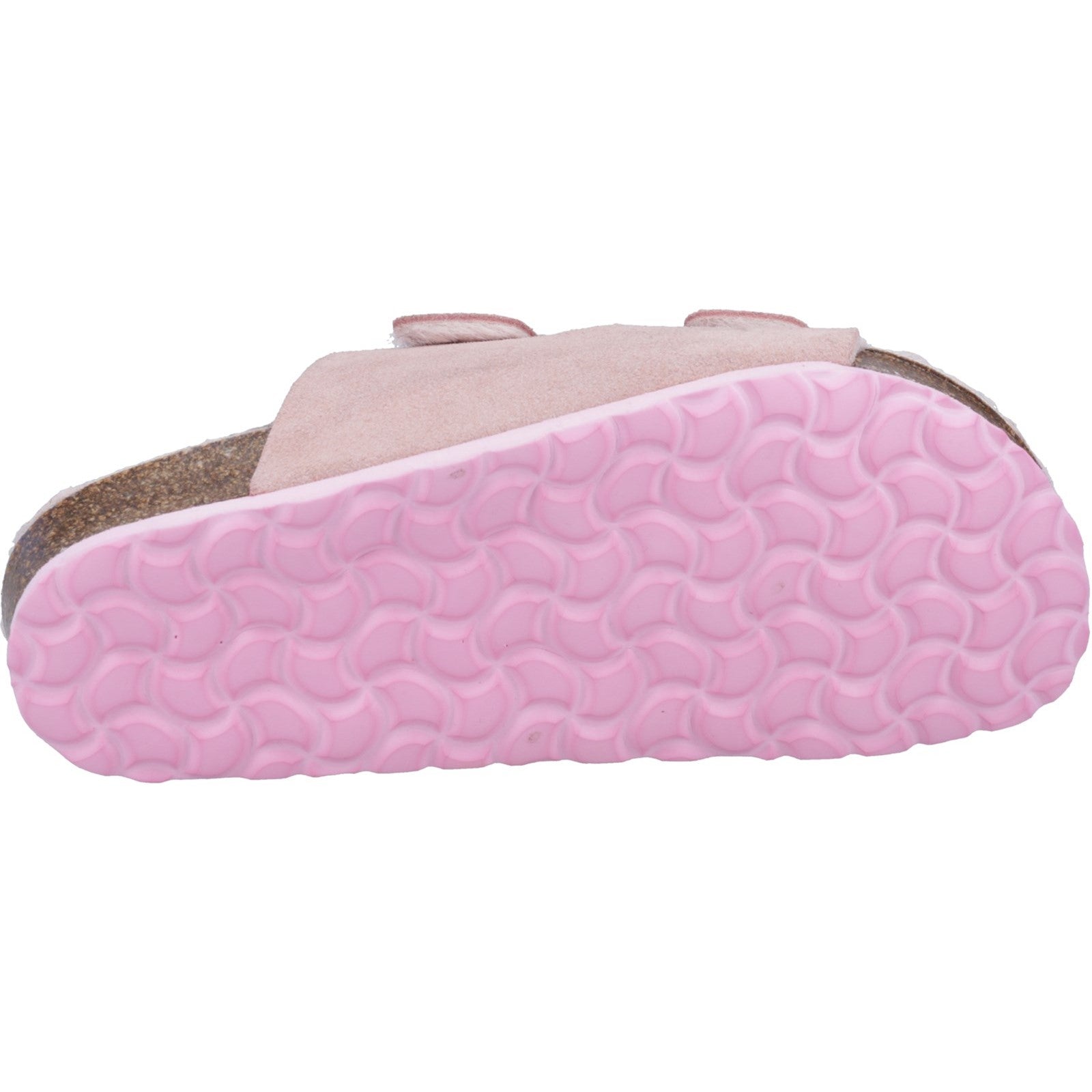 Hush Puppies JESSIE Ladies Slippers Light Pink bottom view showing rubber sole and textured design.