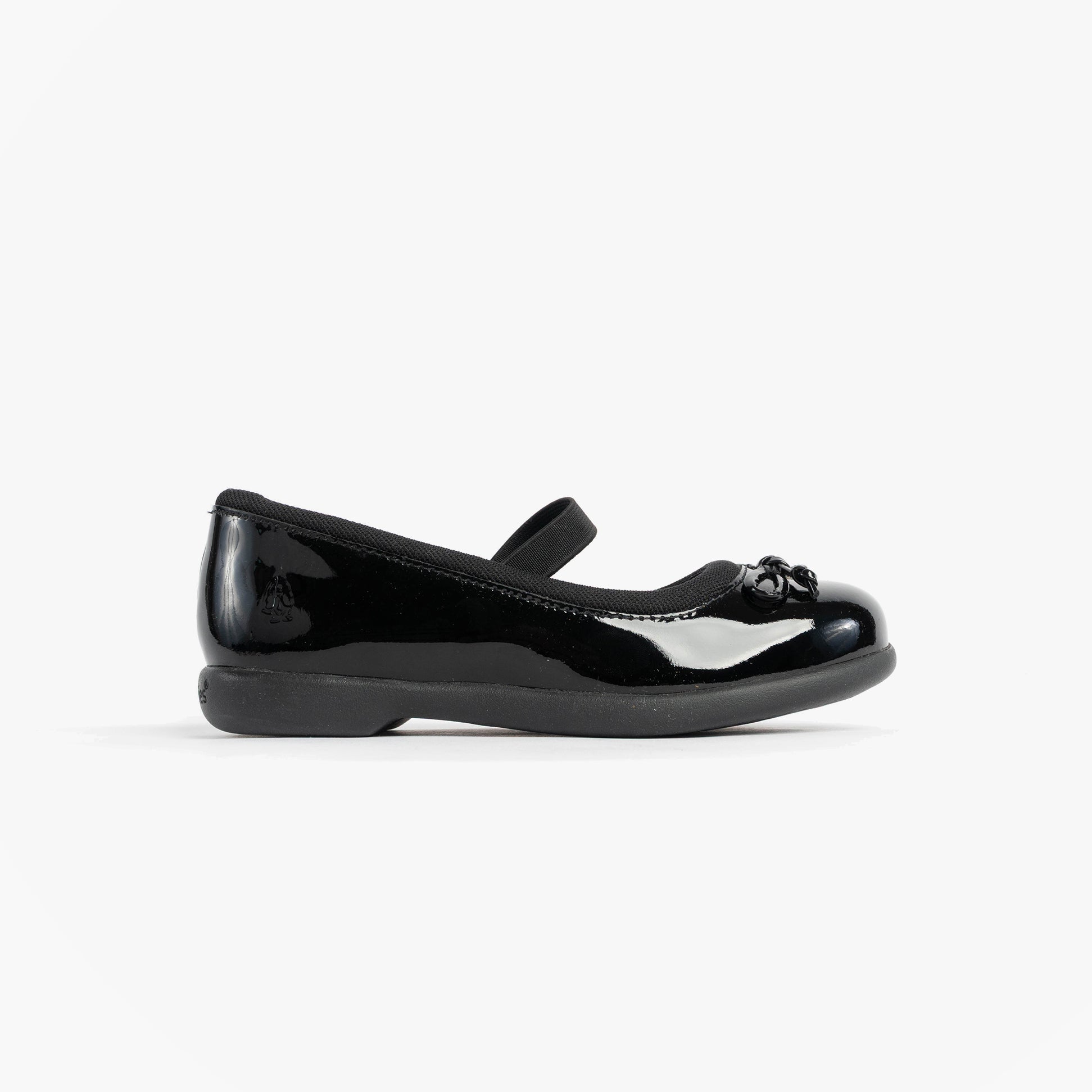 Hush Puppies BETTY PATENT JNR Girls Shoes Black side view patent leather with bow detail