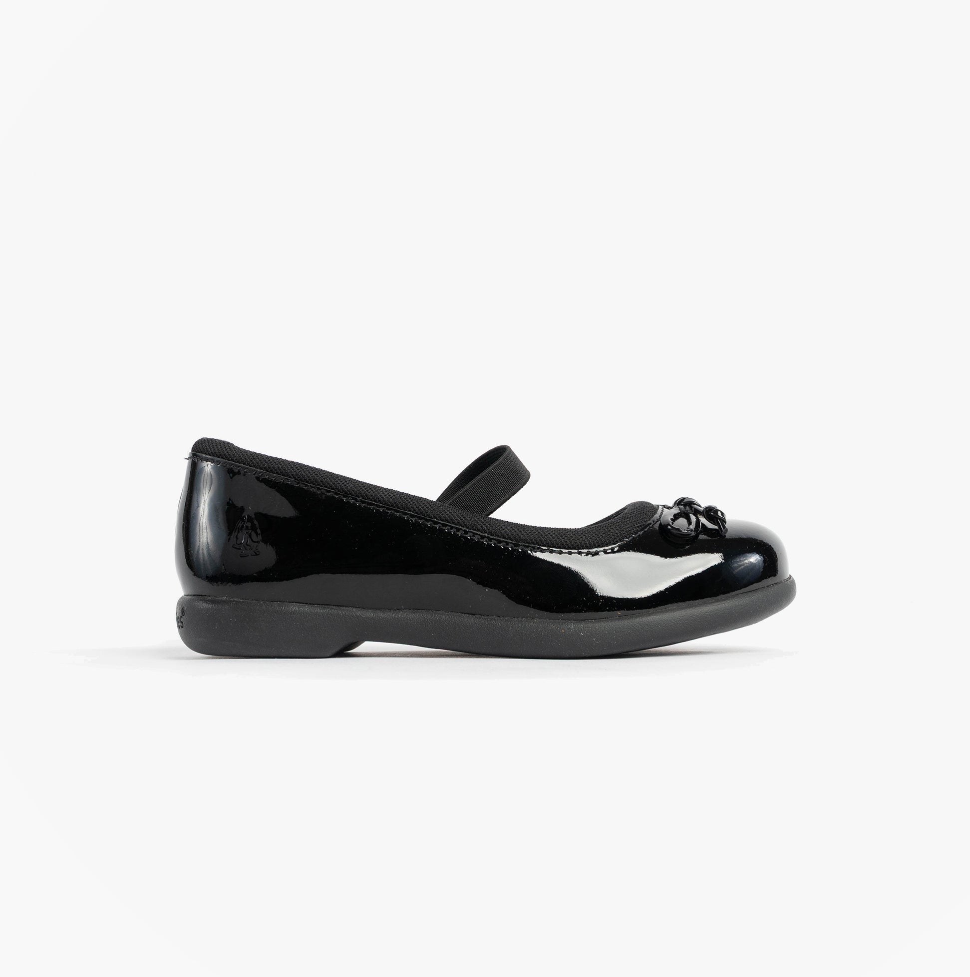 Hush Puppies BETTY PATENT JNR Girls Shoes Black side view patent leather with bow detail