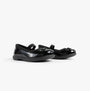 Hush Puppies BETTY PATENT JNR Girls Shoes Black side view showing the glossy patent leather finish and slip-on design.