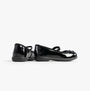 Hush Puppies BETTY PATENT JNR Girls Shoes Black side view showcasing glossy patent leather and round toe design.