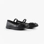 Hush Puppies BETTY JNR Girls Shoes Black side view showcasing leather upper, slip-on design, and round toe.
