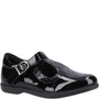 Hush Puppies BRITNEY PATENT Girls Shoes Black side view featuring patent leather and buckle closure.