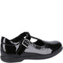 Hush Puppies BRITNEY PATENT Girls Shoes Black side view showing patent leather, round toe, and buckle closure.