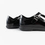 Hush Puppies BRITNEY PATENT Girls Shoes Black side view, featuring patent leather with buckle closure.