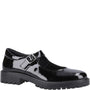 Hush Puppies AURORA Girls School Shoes Black Patent side view showcasing buckle and patent leather finish.