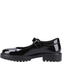 Hush Puppies AURORA Girls School Shoes Black Patent side view showcasing glossy patent leather and buckle closure.