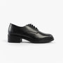 Hush Puppies ANASTASIA Girls Leather School Shoes Black side view with lace-up closure and block heel