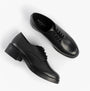 Hush Puppies ANASTASIA Girls Leather School Shoes Black top view showcasing detailed design and lace-up closure.