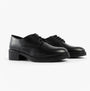 Hush Puppies ANASTASIA Girls Leather School Shoes Black side view featuring lace-up closure and block heel.