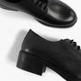 Hush Puppies ANASTASIA Girls Leather School Shoes Black top view and side view, showcasing sleek design and block heel.