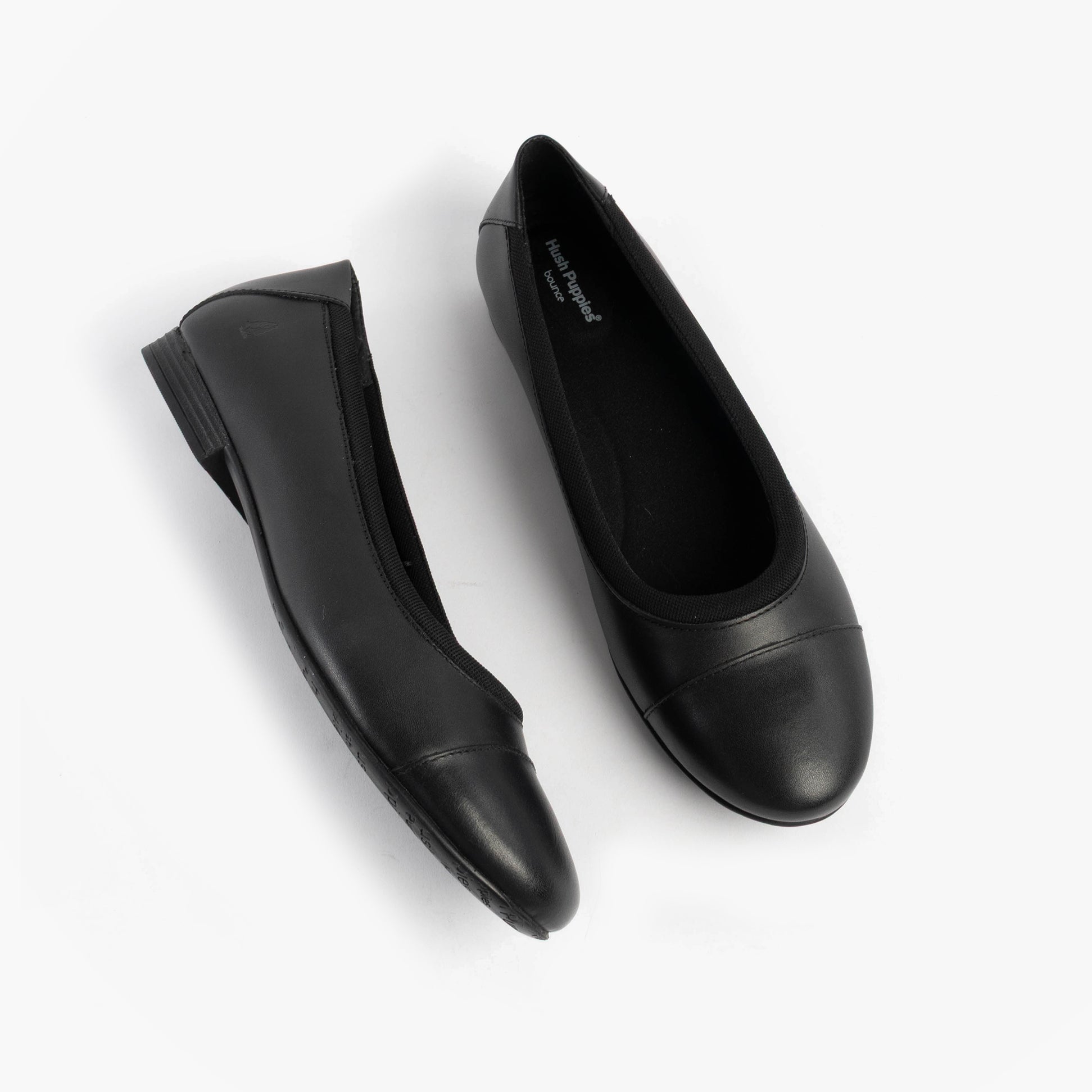 EMMA SENIOR Girls Shoes Black top view showing comfortable leather school shoes with a round toe and slip-on design.