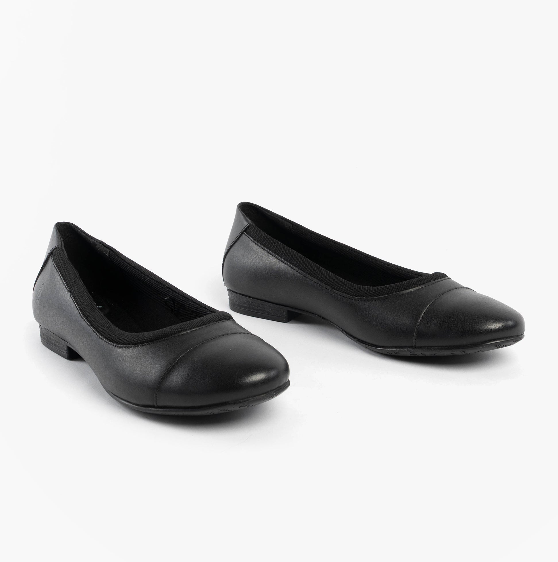 Hush Puppies EMMA Girls Leather School Shoes Black, side view of black leather slip-on shoes for school, lightweight and breathable.