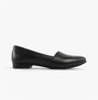 Hush Puppies LOLA Girls School Shoes Black side view showing sleek leather design and flat heel for comfort.