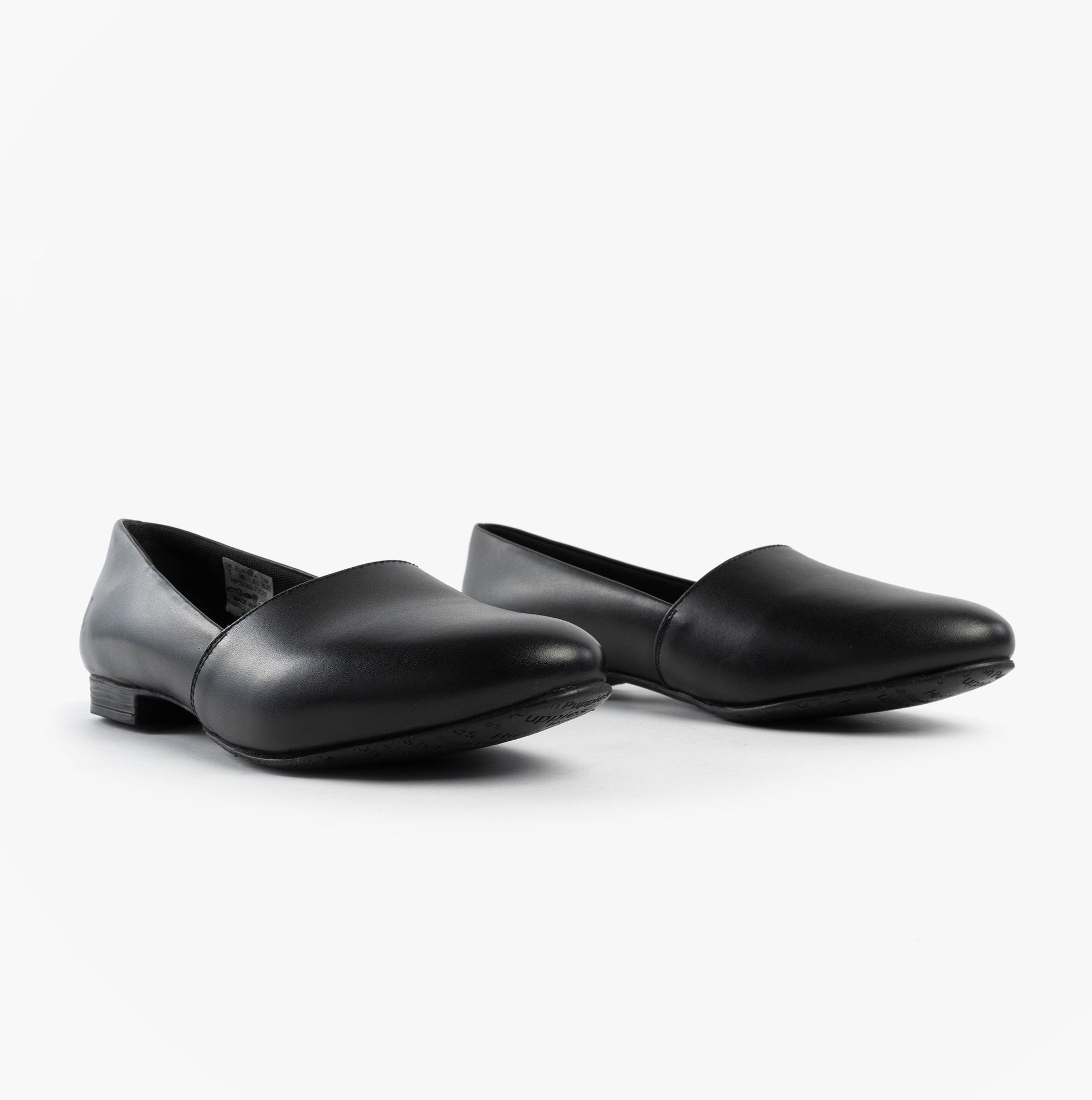 Hush Puppies LOLA Girls School Shoes Black side view showcasing sleek leather design and comfortable slip-on style.