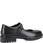 Hush Puppies AURORA Girls Leather School Shoes Black side view showcasing leather upper and buckle closure.