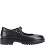 Hush Puppies AURORA Girls Leather School Shoes Black side view with buckle closure and round toe.