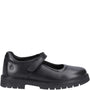 Hush Puppies TANYA Girls Leather School Shoes Black side view showcasing the durable leather upper and touch fastening.
