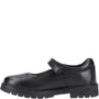 Hush Puppies TANYA Girls Leather School Shoes Black side view featuring touch fasten and round toe design.
