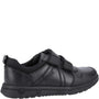 Hush Puppies SPENCER Boys Shoes Black side view showing leather upper, touch fasten straps and rubber sole.