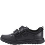 Hush Puppies SPENCER Boys Shoes Black side view featuring leather upper and touch fasten design.