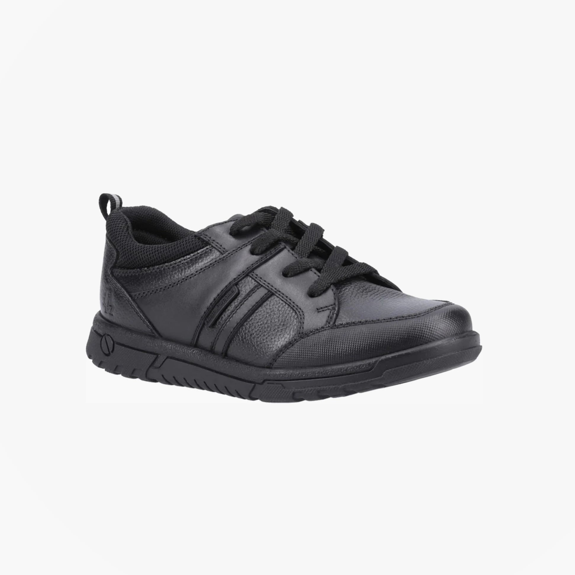 Hush Puppies STEVEN SENIOR Boys Shoes Black side view featuring lace-up closure and rubber sole