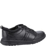 Hush Puppies STEVEN SENIOR Boys Shoes Black side view showcasing leather upper and lace-up design.