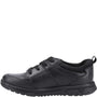 Hush Puppies STEVEN SENIOR Boys Shoes Black side view showcasing leather upper and lace-up design.