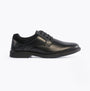 Hush Puppies TOMMY Boys Leather School Shoes Black side view showing lace-up design and low top style.